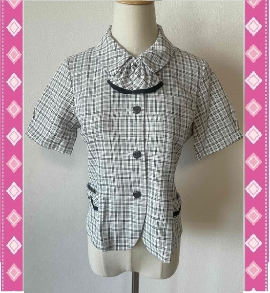 ※Bランク※【中古】UNILADY_9号オーバーブラウス(チェック柄)_U21154/ヤギコーポレーション/かわいいOL事務服/おしゃれ会社制服
