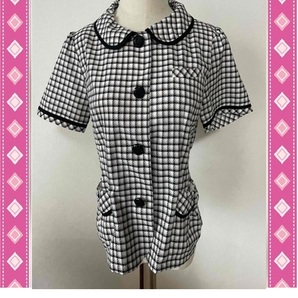 ※Aランク※【中古】enjoie_9号_オーバーブラウス/26390/半袖シャツ/フォーク/かわいいOL会社制服/おしゃれ事務服