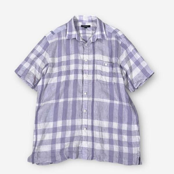 【美品】バーバリー ロンドン 半袖シャツ ノバチェック柄 リネン 麻 Lサイズ