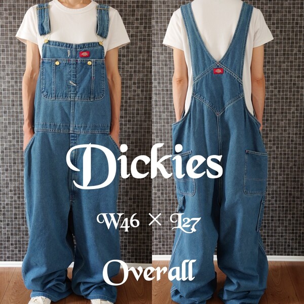 Dickies デニムオーバーオール/サロペット/ヘビーオンス/古着/実寸W46L27【YOA1485】