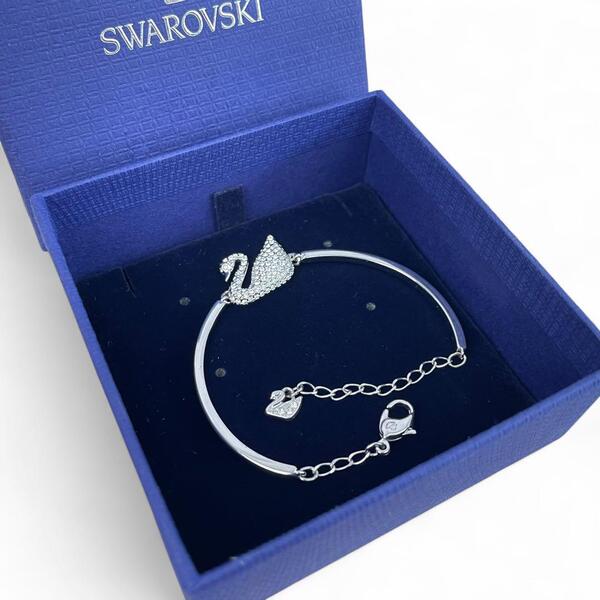 美品 スワロフスキー バングル スワン ラインストーン 白鳥 ブレスレット 箱 Swarovski