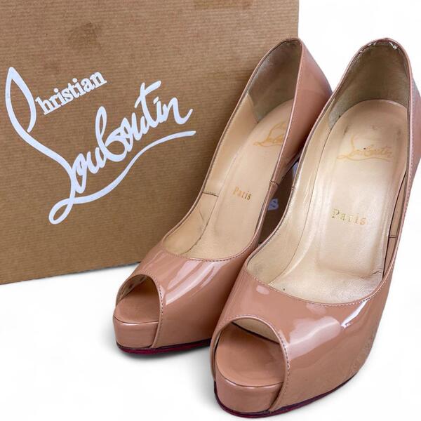 クリスチャンルブタン オープントゥ ハイヒール パンプス エナメルレザー 36 Christian Louboutin