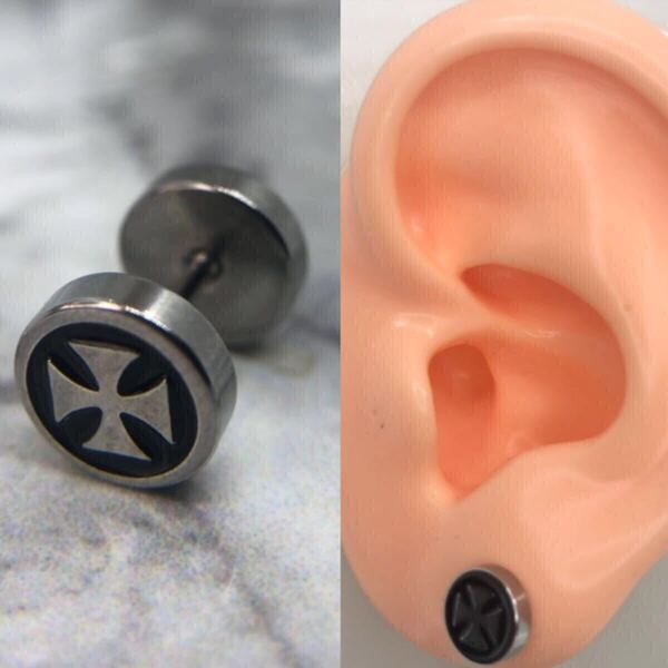 【新品】スタッド ピアス 18g 十字架 クロス マーク 円 プレート サークル シルバー アクセサリー 片耳用 韓国 hiphop メンズ ストリート