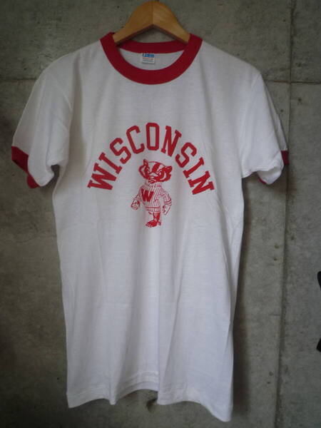 【レア】70s バータグ USA製 Wisconsin ウィスコンシン champion チャンピオン リンガーTシャツ トリムTシャツ ヴィンテージ vintage 80s