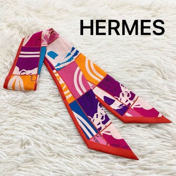 HERMES エルメス BRIDES de GALA 式典用馬勒 ツイリー En Desordre 無秩序 シルク100 リボンスカーフ 素材タグ有り マルチカラー