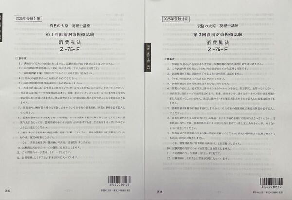 2025年 税理士 大原 消費税法 直前対策模擬試験 全2回