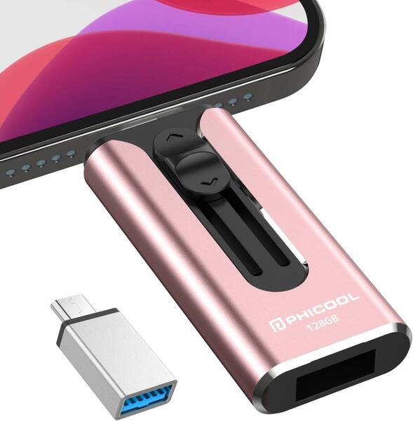 【専用アプリ不要 データ移行簡単】4in1 iPhone対応 USBメモリ アプリ不要 128GB データ 高速 バックアップ 写真保存