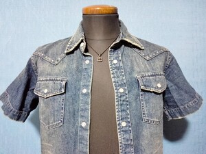 abx abx джинсовая рубашка, короткие рукава, размер 2, винтаж.