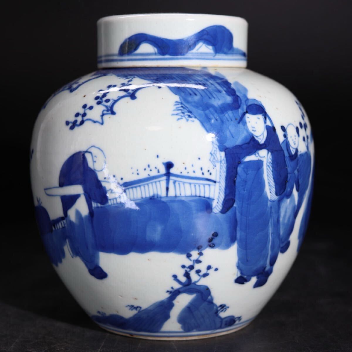 【花】清朝期色絵染付四君子図蛍手猪口 【花】清朝期色絵染付四君子図蛍手猪口