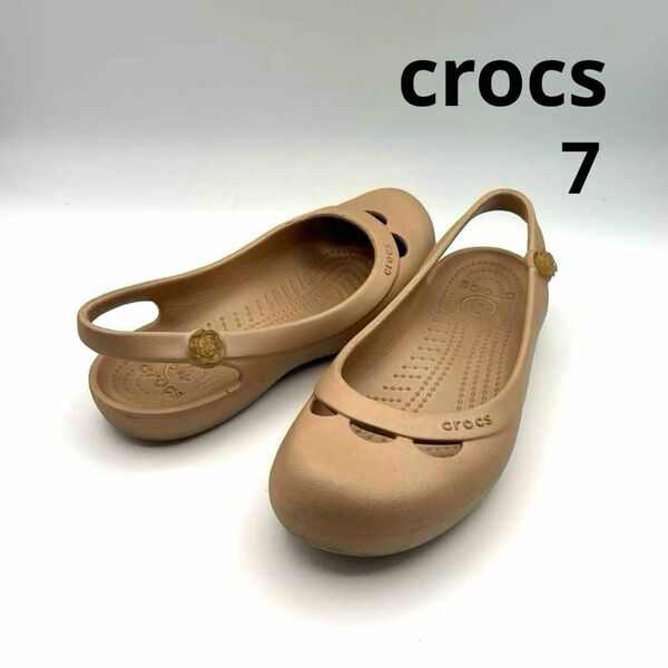 クロックス フラット パンプス ジャイナ ストラップ ベージュ サイズ7 サンダル crocs JAYNA