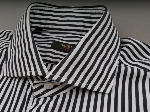 【新品未使用】BARBA バルバ◆CULTO クルト◆Made in Italy◆39◆ストライプ ホワイト&ブラック コットン スリム フィット 長袖 シャツ