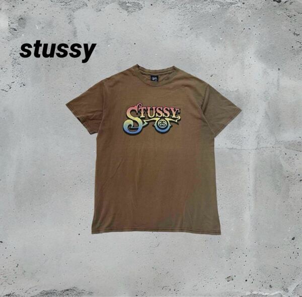 00s old stussy ステューシー ブラウン 半袖 Tシャツ フェード Mサイズ ロゴTシャツ ヴィンテージ ストリート アメカジ