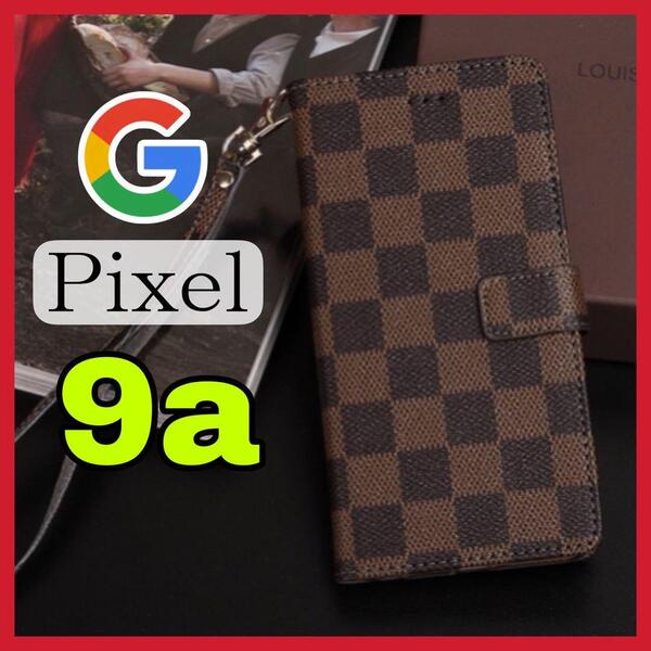 売上No1 Google Pixel 9aケース 手帳型 茶色 チェック柄 PUレザー 高級感 大人気 グーグルピクセル 9aカバー ブラウン 耐衝撃 カード収納