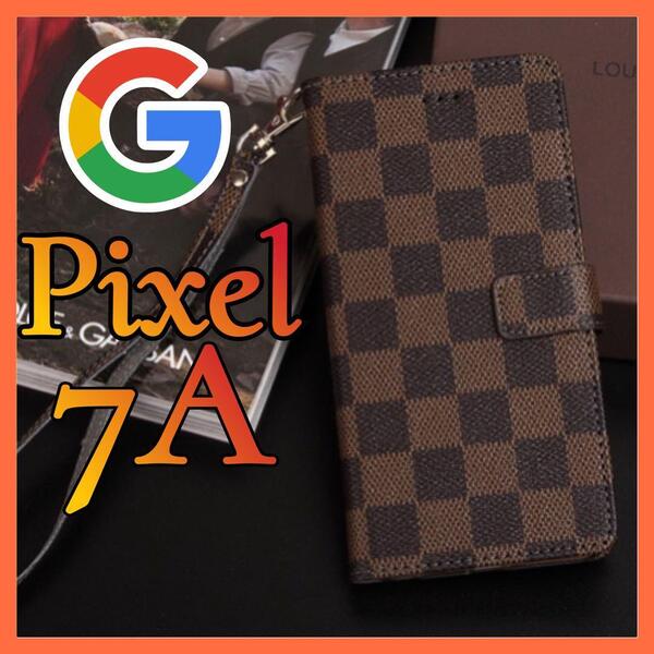 Google Pixel 7a ケース手帳型 茶色 チェック柄 PUレザー シンプル スリムシック 高級デザイン 耐衝撃 カード収納 おしゃれ