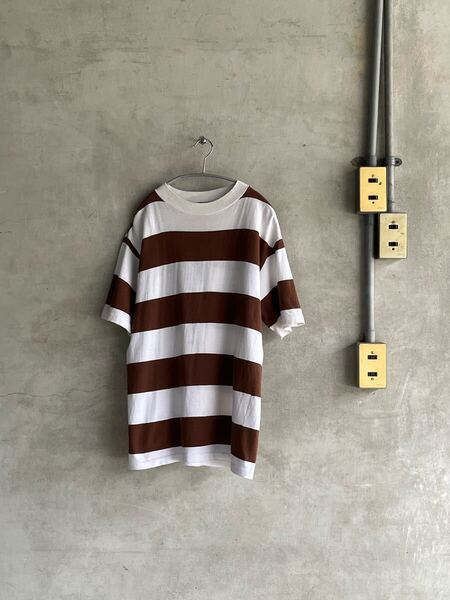 70s 70年代 80s 80年代 ビンテージ 太ボーダー 半袖 Tシャツ コットン USA 古着 白 茶 ブラウン レア シングルステッチ オリジナル タグ