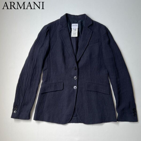 良品 ARMANI COLLEZIONI アルマーニコレツォーニ テーラードジャケット リネンジャケット ネイビー アウター イタリア製 42 レディース