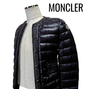 MONCLER モンクレール Roseau ダウンジャケット ノーカラー スタッズ レディース 黒 サイズ0