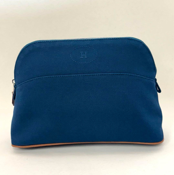【新品】HERMES エルメス ポーチ ボリードポーチ MM H103774M04 ネイビー ブルー 紺 コットン キャンバス コスメポーチ レディース 女性
