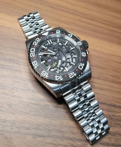 NO LOGO ノーロゴ GMTマスター オマージュ SEIKO NH70 自動巻き 機械式 セラミック サファイア スケルトン