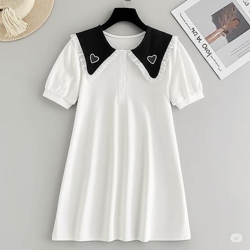 【新品】大きいサイズ夏服セーラー襟ゆったり半袖3Lワンピース ラージ体型カバー着痩せ細見え