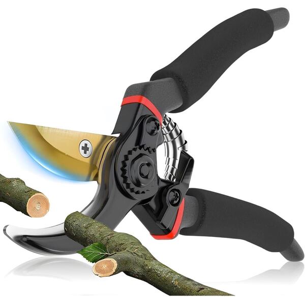 剪定バサミ 剪定鋏 切れ味 2段階調節可能 SK85高炭素鋼刃 フッ素コーティング 錆びにくい 握りやすい 枝切りバサミ 園芸ハサミ