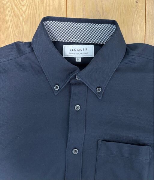LES MUES ネイビー 半袖ニットシャツ M