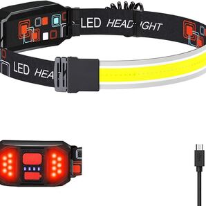【超広角照明】ledヘッドライト usb充電式 COBランプビーズ 明るい ヘッドらいと 3種類点灯モード 3種警告灯モード 電池残量指示ランプ