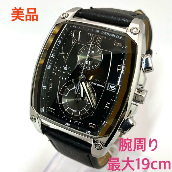 美品☆電池&革バンド新品☆送料込☆セイコー SEIKO ワイアード WIRED クロノグラフ メンズ腕時計 リフレクション 黒/茶 トノー型 7T92-0KW0