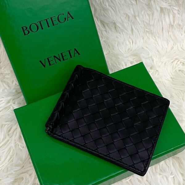 【美品】ICチップ内蔵 BOTTEGA VENETA ボッテガ イントレチャート マネークリップ 二つ折り財布