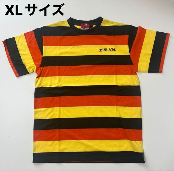 CREAM SODA ボーダー Tシャツ 黒黄赤 クリームソーダ XLサイズ 送料無料 ロックンロール 新品未使用品 ロカビリー