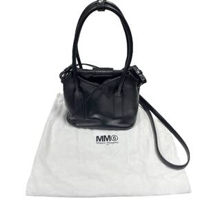 ◆中古品◆ Maison Margiela メゾンマルジェラ MM6 3ハンドル クロスボディバッグ レザー カーフレザー ブラック 保存袋有 V94628NC
