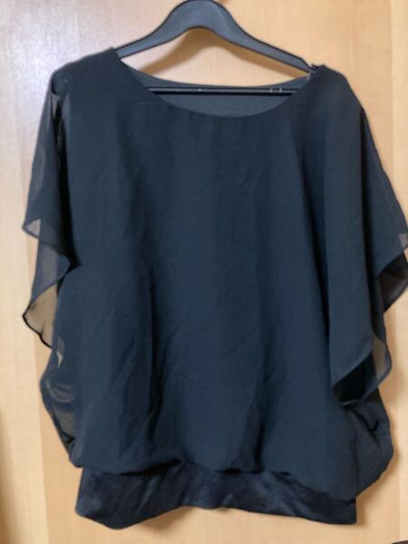 新品タグ付き★ muku フレアスリーブ 半袖カットソー XL フリル袖 シフォンブラウス 黒 ブラック ブラウス カットソー レディース
