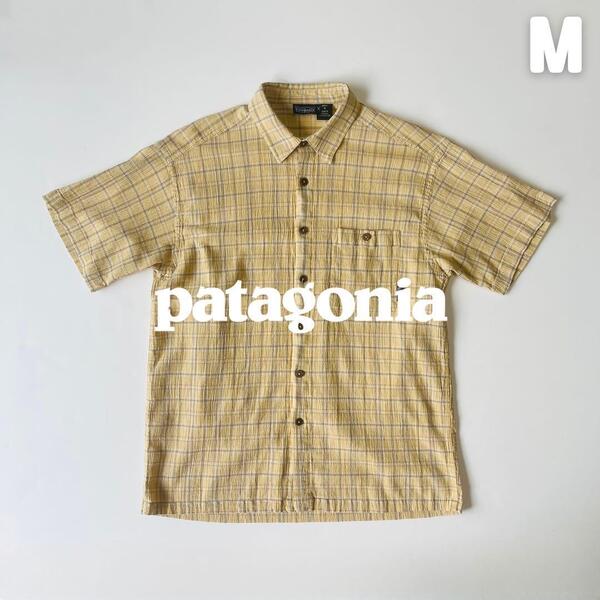 Patagonia 2002年製 ACヤーンダイシャツ ポルトガル製 M パタゴニア 半袖チェックシャツ イエロー 黄色