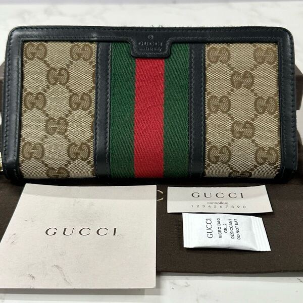 グッチ GUCCI 財布 長財布 GGキャンバス シェリーライン ラウンドファスナー メンズ