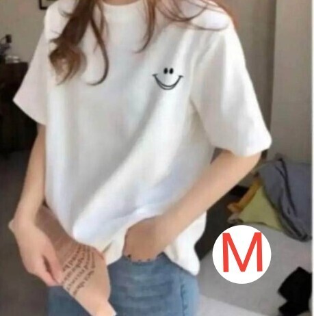 レディース 半袖 Tシャツ 白 かわいい ワンポイント 人気商品 ゆったり シンプル スマイル