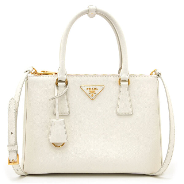 中古 美品 PRADA プラダ ショルダーバッグ ガレリア サフィアーノ ミディアムバッグ 1BA863 ホワイト ゴールド金具 イタリア製 Aランク