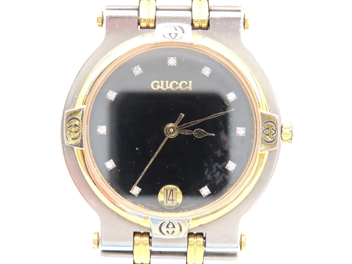 GUCCI時計 9000M 新品電池 稼働品 ゴールド 黒文字盤 ブラック Yahoo!オークション -「gucci 9000m」の落札相場・落札価格