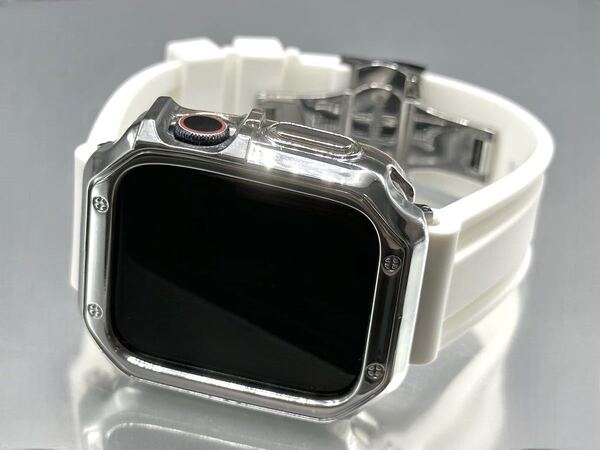 ホワイト シルバー アップルウォッチバンド ラバーベルト Apple Watch カバー ケース メンズ レディース 38mm40mm41mm42mm44mm45mm46mm49mm