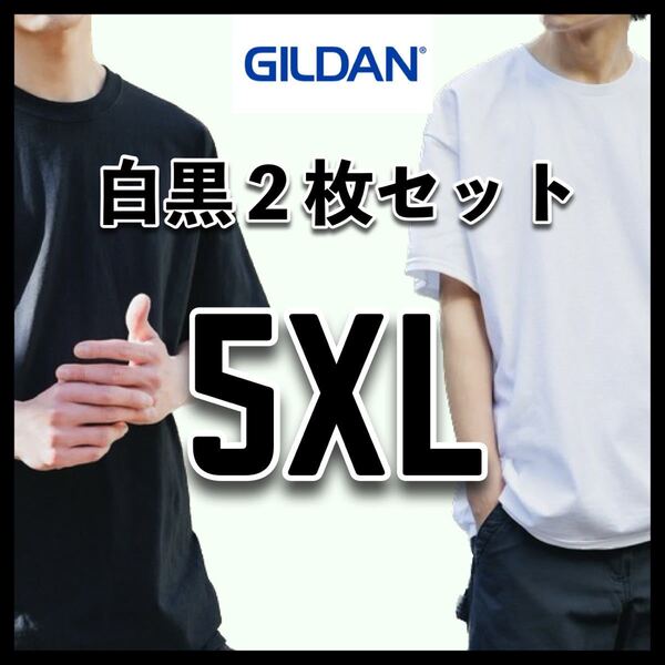 新品未使用 ギルダン 6oz ウルトラコットン 無地半袖Tシャツ 白 ホワイト 黒 ブラック2枚セット 5XLサイズ ユニセックス GILDAN
