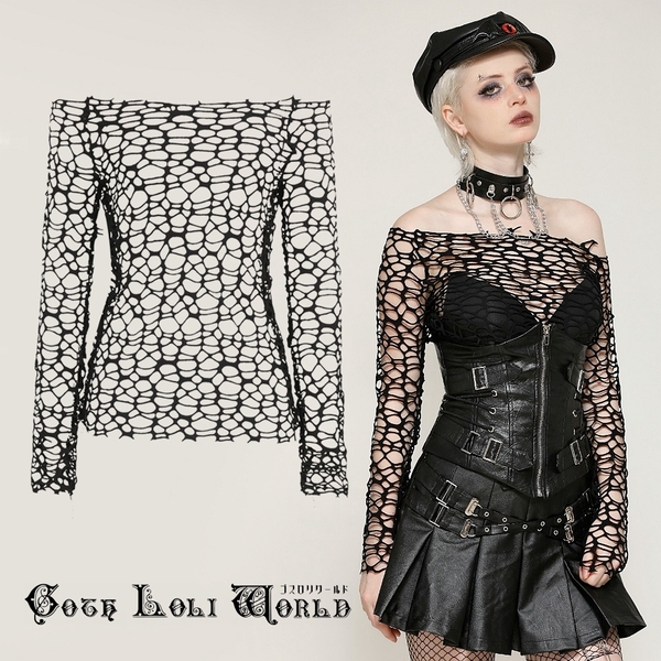 TW631-XS フィッシュネット オフショル カットソー ゴスロリワールド ゴシック パンク ロック ロリィタ ビジュアル系 V系
