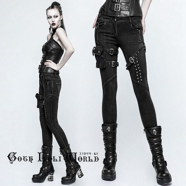 K-295BK-XL レッグホルスター付スキニー デニム パンツ ゴスロリワールド ゴシック パンク ロック ロリィタ ビジュアル系 V系