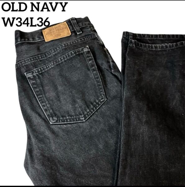 OLD NAVY 00sメキシコ製ブラック デニムジーンズ色褪せ黒ブラックW34 ジーンズ デニムパンツ ストレート