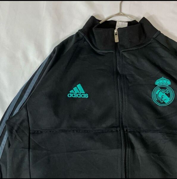 adidas アディダス レアルマドリード 刺繍ロゴ トラックジャケット 黒 L ジャージ サッカー