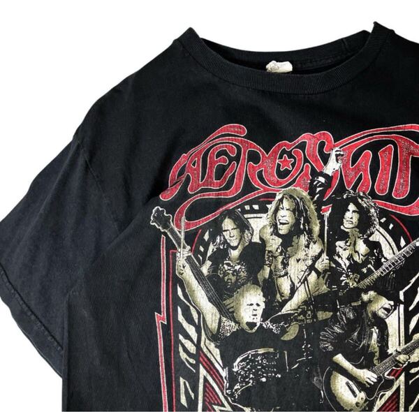 エアロスミス 2014ツアーTシャツ バンドTシャツ バンT 両面プリント 小さめM 黒 古着 オフィシャル ブラック バンドTシャツ Tシャツ 半袖