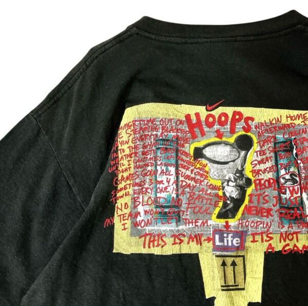 NIKE ナイキ 90s 00s 鬼フェードTシャツ 色褪せブラック黒 M 古着 半袖Tシャツ バックプリント バスケ