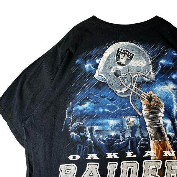 NFL レイダース バックプリントTシャツ チームロゴTシャツ 色褪せネイビー紺 アメフト 2XL ビッグシルエット フェード 古着