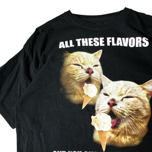 ネコ 猫柄 アニマルプリント アニマルTシャツ ねこ かわいい ファニープリント 古着 Tシャツ ビッグプリント 半袖Tシャツ L 黒ブラック