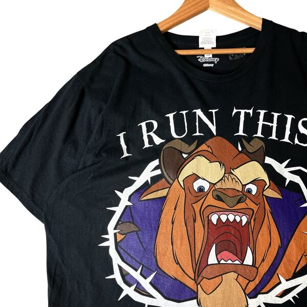 美女と野獣 ビースト キャラクターTシャツ 00s ディズニー Disney 黒ブラック XL 古着 ビッグプリント