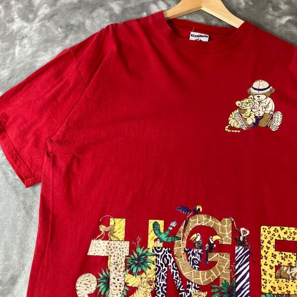 USA製 90s 00s ヴィンテージTシャツ ジャングル サファリパーク アニマルプリント アニマルTシャツ 両面プリントTシャツ 赤レッド XL