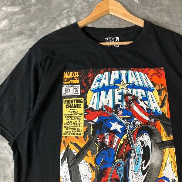 キャプテンアメリカ MARVEL マーベル アメコミTシャツ キャラクターTシャツ 古着 00s 黒ブラック XL ビッグプリント ビッグサイズ